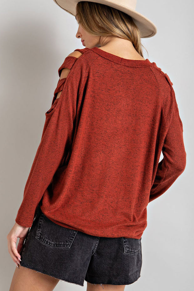 Cutout Round Neck Long Sleeve Top Trendsi