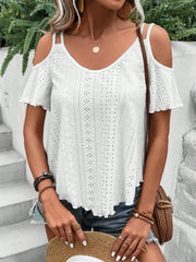 Eyelet Cold Shoulder Short Sleeve Blouse