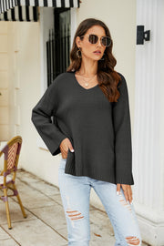 Drop Shoulder V-Neck Knit Pullover Trendsi