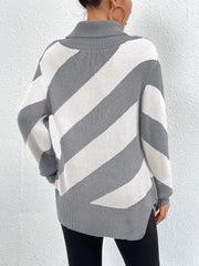 Striped Turtleneck Dropped Shoulder Sweater Trendsi