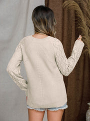 Openwork Round Neck Raglan Sleeve Sweater Trendsi