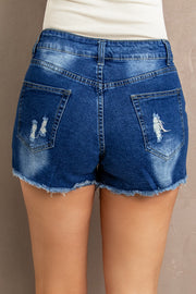 Spliced Lace Distressed Denim Shorts Trendsi