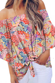 Tied Printed Off-Shoulder Half Sleeve Blouse Trendsi