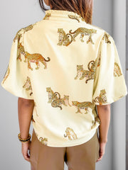 Plus Size Tiger Printed Notched Blouse Trendsi