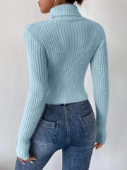 Ribbed Turtleneck Long Sleeve Sweater Trendsi