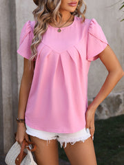 Ruched Round Neck Petal Sleeve Blouse Trendsi