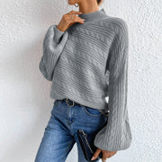 Cable-Knit Mock Neck  Long Sleeve Sweater Trendsi