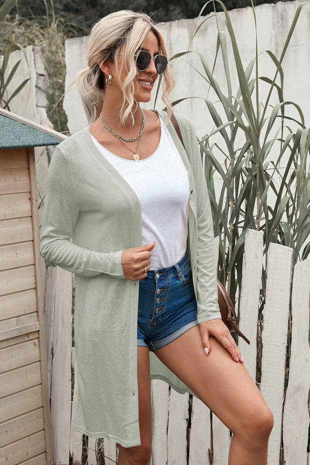 Double Take Button Down Long Sleeve Longline Cardigan Trendsi