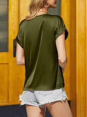 Boat Neck Short Sleeve Blouse Trendsi