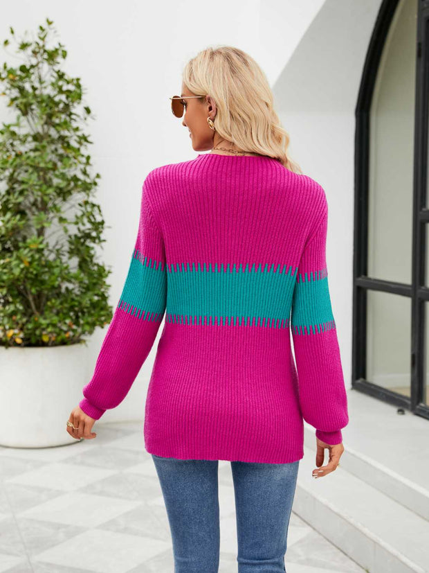 Contrast Round Neck Sweater Trendsi