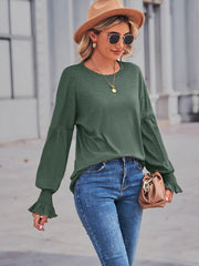 Round Neck Flounce Sleeve Blouse Trendsi