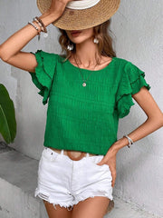 Round Neck Flounce Sleeve Blouse Trendsi