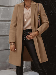 Collared Neck Button Up Long Sleeve Coat Trendsi