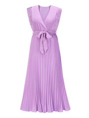 Tied Surplice Cap Sleeve Pleated Dress Trendsi