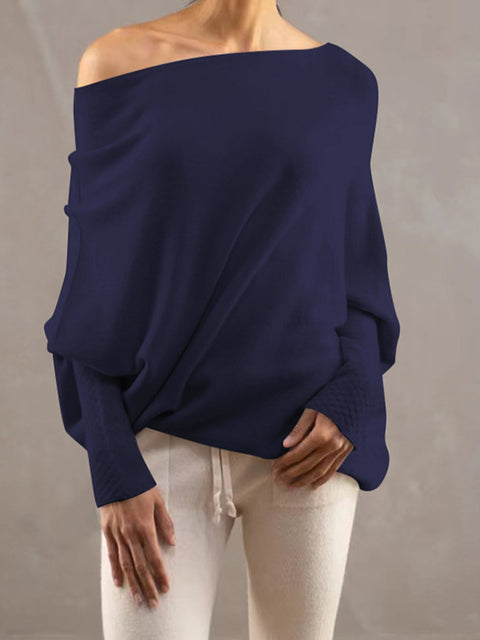 Full Size Boat Neck Batwing Sleeve Knit Top Trendsi