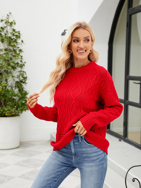 Round Neck Dropped Shoulder Sweater Trendsi