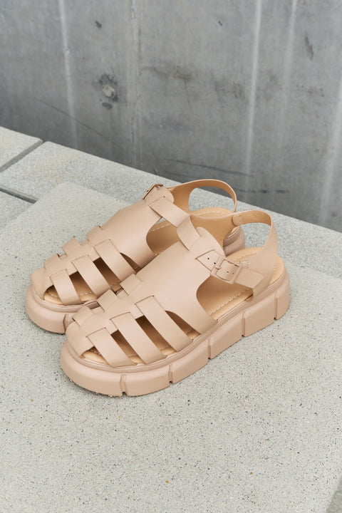 Qupid Platform Cage Stap Sandals in Tan