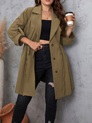 Plus Size Lapel Collar Drawstring Roll-Tab Sleeve Trench Coat Trendsi