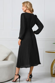 V-Neck Long Sleeve Tie Waist Midi Dress Trendsi