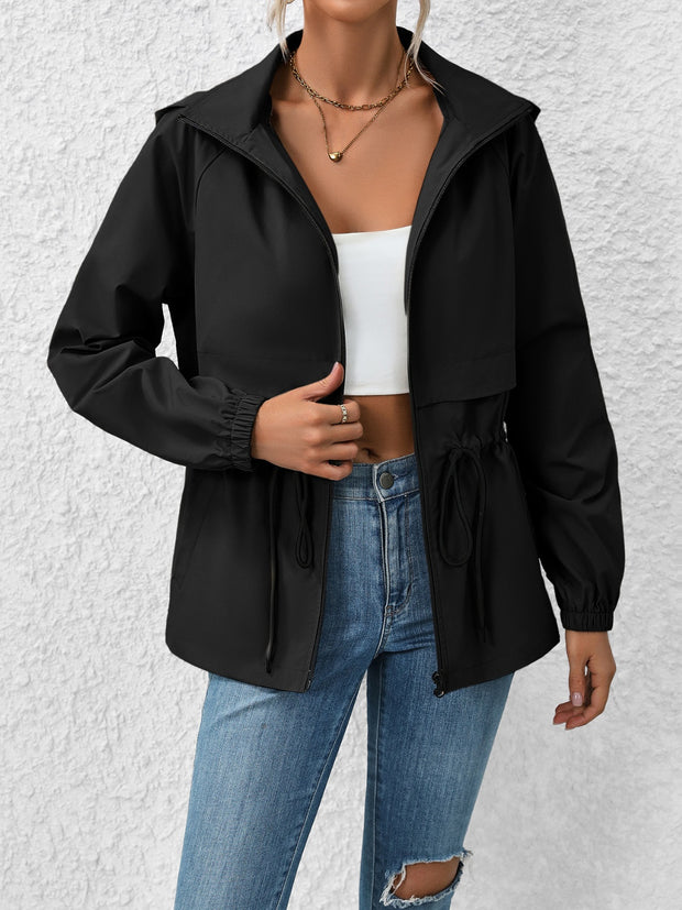 Drawstring Zip Up Hooded Jacket Trendsi