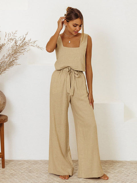 Square Neck Sleeveless Top and Pants Set Trendsi