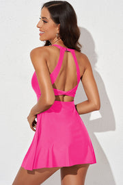 Halter Neck Open Back One Piece Swim Dress