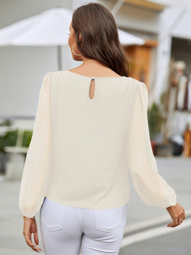 Round Neck Long Sleeve Blouse Trendsi