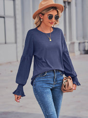 Round Neck Flounce Sleeve Blouse Trendsi