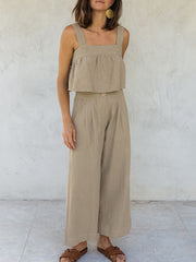 Square Neck Wide Strap Top and Pants Set Trendsi