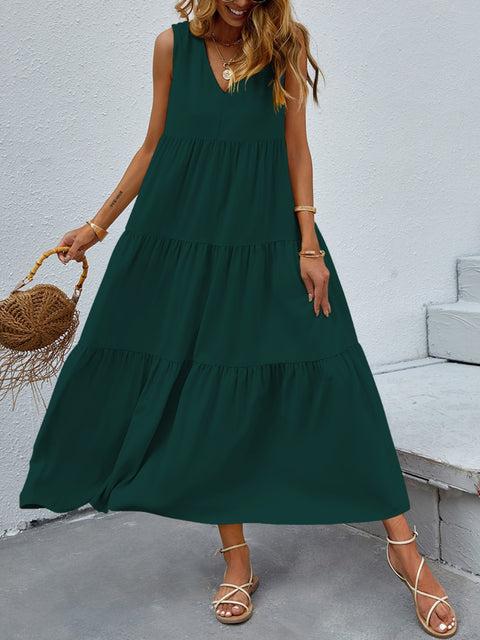 Tiered V-Neck Sleeve Dress Trendsi