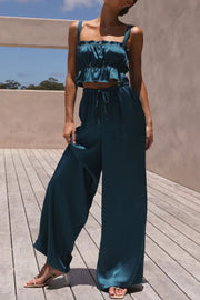 Ruffled Sleeveless Top and Wide Leg Pants Set Trendsi