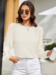 Round Neck Long Sleeve Blouse Trendsi