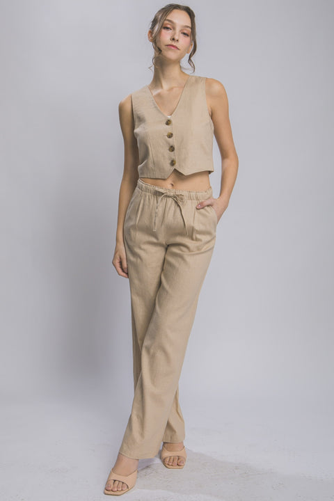 Love Tree Drawstring Wide Leg Pants with Pockets