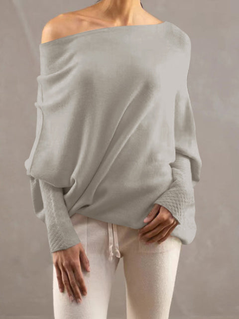 Full Size Boat Neck Batwing Sleeve Knit Top Trendsi