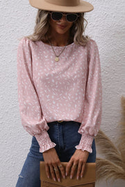 Printed Round Neck Lantern Sleeve Blouse Trendsi