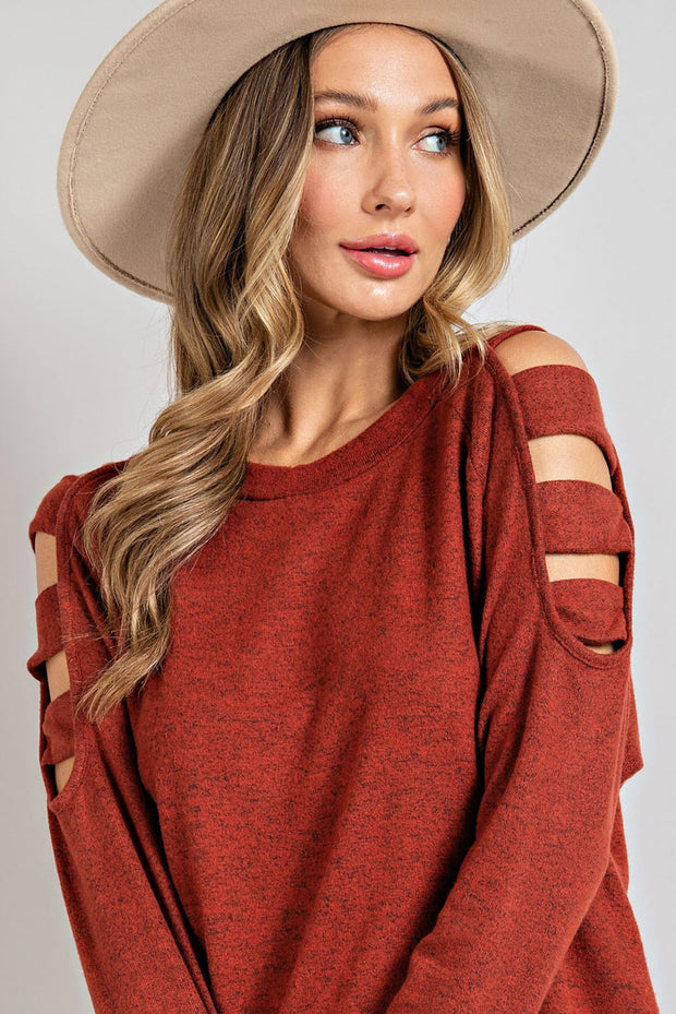 Cutout Round Neck Long Sleeve Top Trendsi