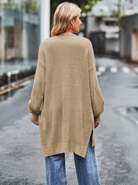 Long Sleeve Waffle-Knit Cardigan Trendsi