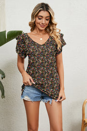 V-Neck Short Sleeve Blouse Trendsi