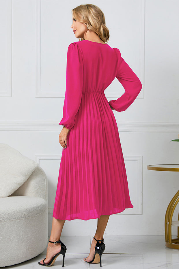 V-Neck Long Sleeve Tie Waist Midi Dress Trendsi