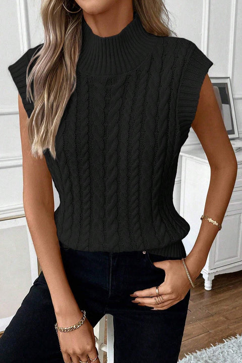 Cable-Knit Mock Neck Sweater Vest Trendsi