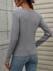 V-Neck Ribbed Knit Top Trendsi