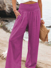 Full Size Smocked Waist Wide Leg Pants Trendsi