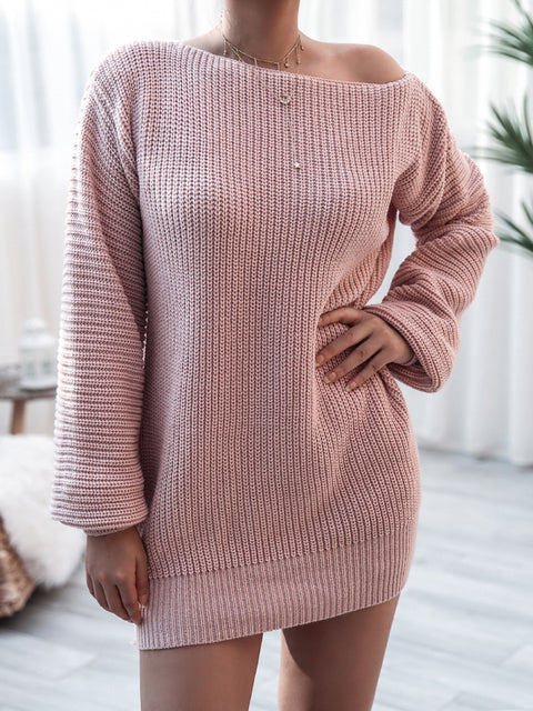 Rib-Knit Mini Sweater Dress Trendsi