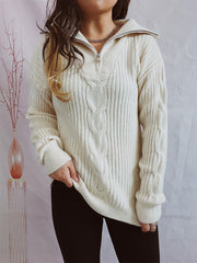 Ribbed Half Zip Long Sleeve Sweater Trendsi