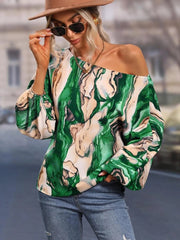 Printed Boat Neck Blouse Trendsi