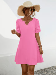 Chain Notched Short Sleeve Dress Trendsi