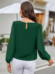 Round Neck Long Sleeve Blouse Trendsi