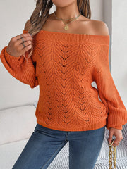 Openwork Off-Shoulder Long Sleeve Sweater Trendsi