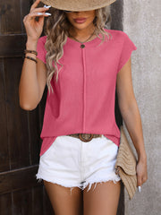 Rolled Cap Sleeve Round Neck Sweater Vest Trendsi