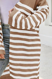 Striped Open Front Longline Cardigan Trendsi